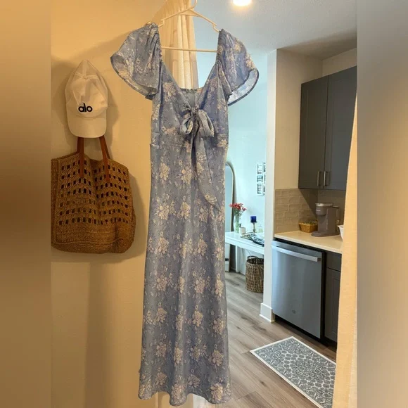 Altar'd State Sky Blue Floral Tie-Front Midi Dress - Picture 6 of 7